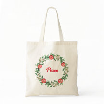 Roze Bloemen Kerst Krans Canvas tas | Vrede