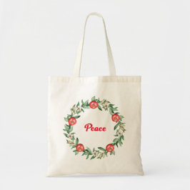 Roze Bloemen Kerst Krans Canvas tas | Vrede