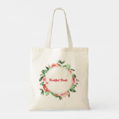 Roze Bloemen Kerst Krans Canvas tas | vreugde (Achterkant)
