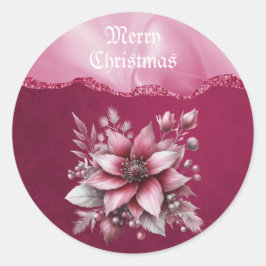 Roze Bloemen Kerst sticker