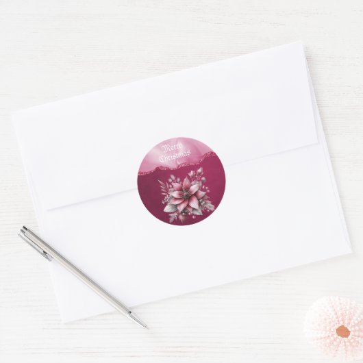Roze Bloemen Kerst sticker (Envelop)