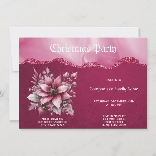 Roze Bloemen Kerstfeest Uitnodiging (Voorkant)