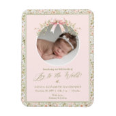 Roze Bloemen Kerstfoto Baby aankondiging Magneet (Verticaal)