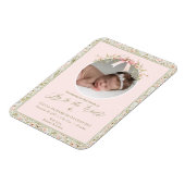 Roze Bloemen Kerstfoto Baby aankondiging Magneet (Linkerzijde)
