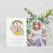 Roze Bloemen Ketel Citroen Tea Party Meisje Verjaa Kaart (Staand voorkant)