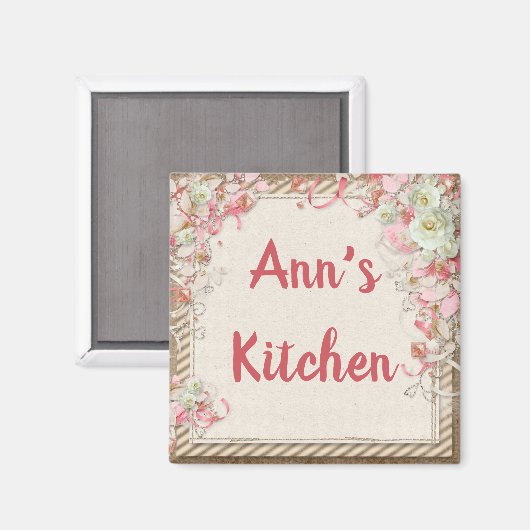 Roze Bloemen Keukenmagneet Magneet (Voorkant / Achterkant)