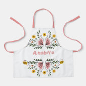 Roze bloemen Kinder naam stijlvol Schort (Voorkant)