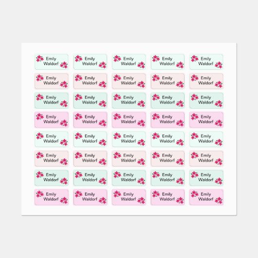 Roze Bloemen Kinderen Naam Kleding School Labels (Vel)