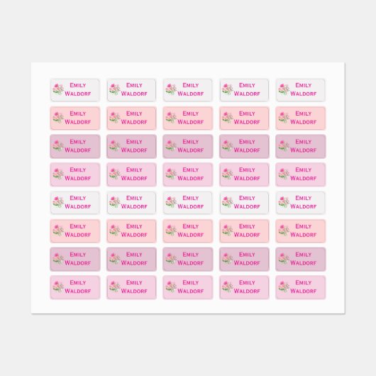 Roze Bloemen Kinderen Naam Kleding School Labels (Vel)