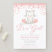 Roze Bloemen Kitten Meisje Baby Shower
