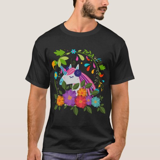  roze bloemen klap unicorn Merry Kerstmis T-shirt (Voorkant)