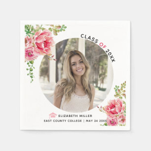 Roze bloemen Klasse 2022 Foto van afstuderen Servet
