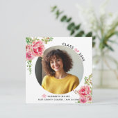 Roze bloemen Klasse van 2025 afstuderen foto Aankondiging (Staand voorkant)