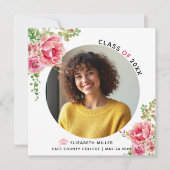 Roze bloemen Klasse van 2025 afstuderen foto Aankondiging (Voorkant)