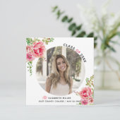 Roze bloemen Klasse van 2025 afstuderen foto Aankondiging (Staand voorkant)