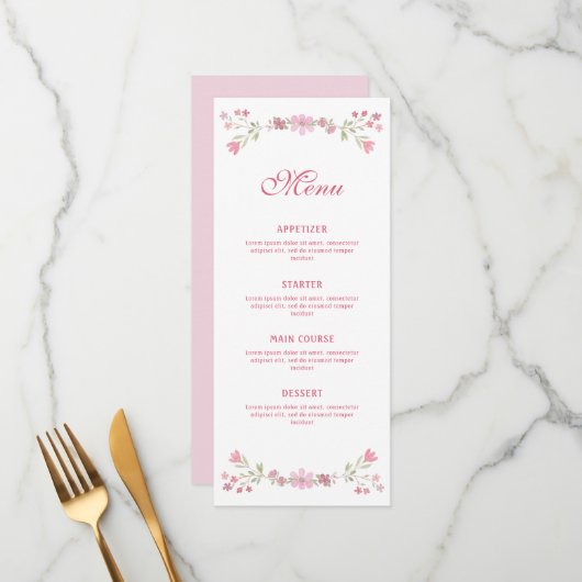 Roze Bloemen Klassiek Menu (Voorkant / Achterkant in situ)