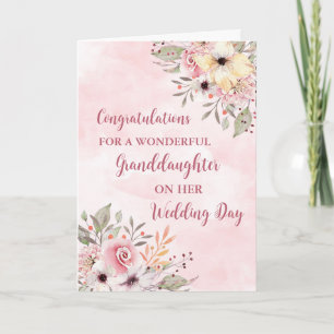 Roze Bloemen Kleindochter Bruiloft Gefeliciteerd Kaart