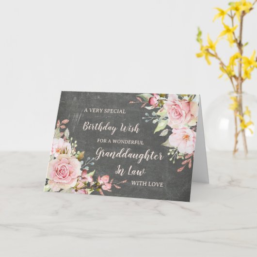 Roze bloemen kleindochter in de wet Verjaardag Kaart (Gele Bloem)