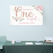 Roze Bloemen Kleine Miss Onederful Verjaardagsbann Spandoek (Beurs)