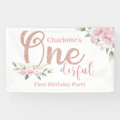 Roze Bloemen Kleine Miss Onederful Verjaardagsbann Spandoek (Horizontaal)