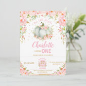 Roze Bloemen Kleine Pompoen1st Eerste Verjaardag Kaart (Staand voorkant)