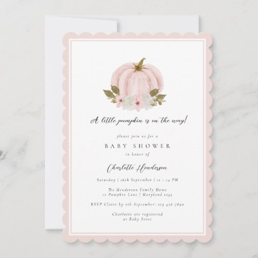 Roze Bloemen Kleine Pompoen Baby shower Kaart (Voorkant)