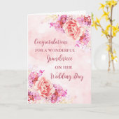 Roze Bloemen Kleinnige Bruiloft Gefeliciteerd Kaart (Gele Bloem)