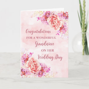 Roze Bloemen Kleinnige Bruiloft Gefeliciteerd Kaart