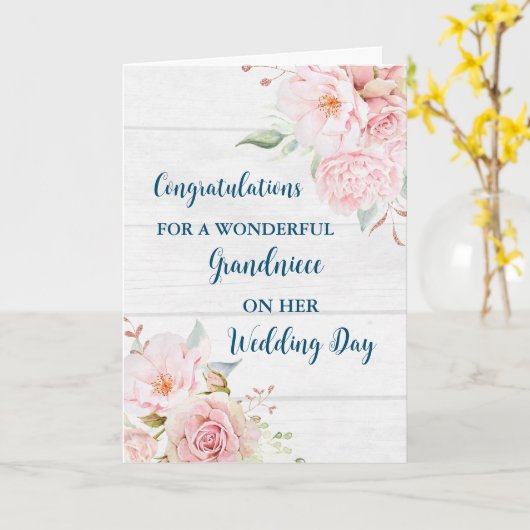 Roze Bloemen Kleinnige Bruiloft Gefeliciteerd Kaart (Gele Bloem)