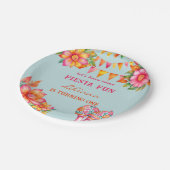 Roze Bloemen Kleurrijk Blauw Fiesta 1e Verjaardag Papieren Bordje (Gekanteld)