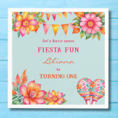 Roze Bloemen Kleurrijk Blauw Fiesta 1e Verjaardag Servet