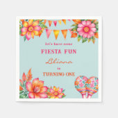 Roze Bloemen Kleurrijk Blauw Fiesta 1e Verjaardag Servet (Voorkant)