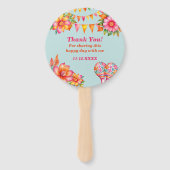 Roze Bloemen Kleurrijk Blauw Fiesta Baby shower Handwaaier (Achterkant)