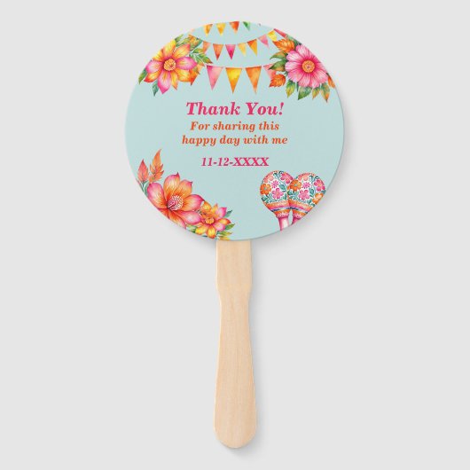 Roze Bloemen Kleurrijk Blauw Fiesta Baby shower Handwaaier (Achterkant)