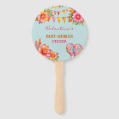 Roze Bloemen Kleurrijk Blauw Fiesta Baby shower Handwaaier (Voorkant)