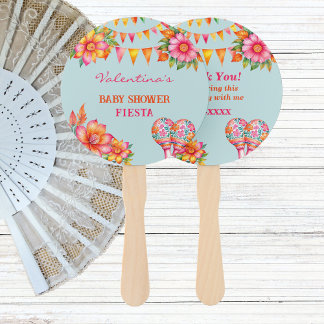 Roze Bloemen Kleurrijk Blauw Fiesta Baby shower Handwaaier