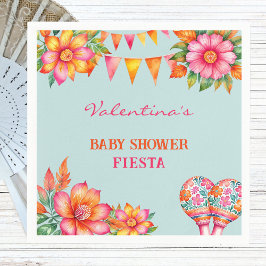 Roze Bloemen Kleurrijk Blauw Fiesta Baby shower Servet