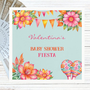 Roze Bloemen Kleurrijk Blauw Fiesta Baby shower Servet