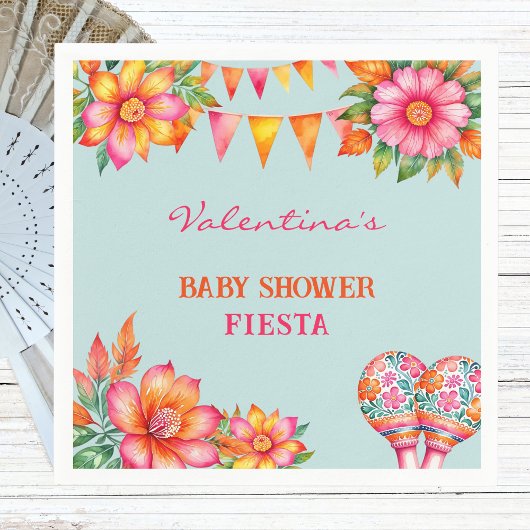 Roze Bloemen Kleurrijk Blauw Fiesta Baby shower Servet