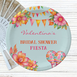 Roze Bloemen Kleurrijk Blauw Fiesta Vrijgezellenfe Papieren Bordje