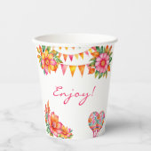 Roze Bloemen Kleurrijke Fiesta 1e verjaardag Papieren Bekers (Voorkant)