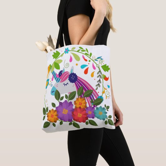  roze bloemen klinken unicorn kerstmis tote bag (Dichtbij)