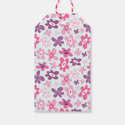 Roze bloemen kluffel fel patroon bedankt cadeaulabel (Achterkant)