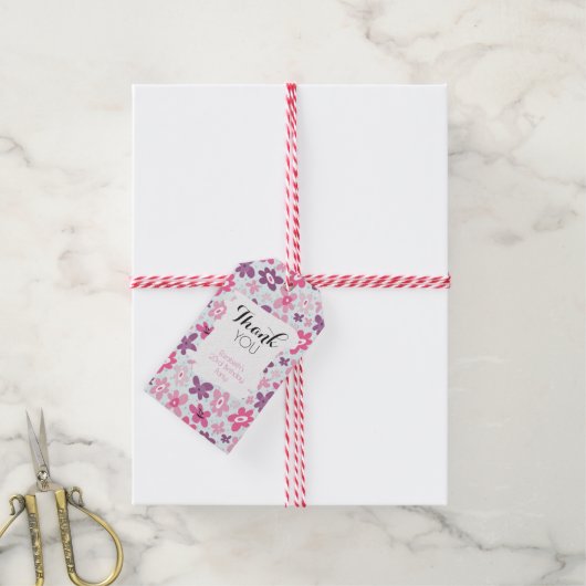 Roze bloemen kluffel fel patroon bedankt cadeaulabel (Met Touw)