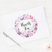 Roze bloemen kluffel fel patroon bedankt ronde sticker (Envelop)