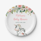 Roze Bloemen Koe Meisje Baby shower Papieren Bordje (Voorkant)