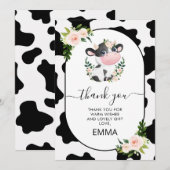Roze Bloemen Koe Print Baby shower Dank u kaart (Voorkant / Achterkant)