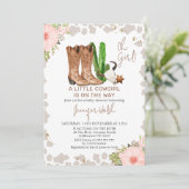 Roze Bloemen Koe Print Kleine Cowgirl baby shower Kaart (Staand voorkant)
