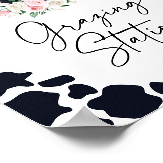 Roze Bloemen Koe Verjaardag Grazing Station Sign Poster (Hoek)