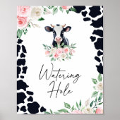 Roze Bloemen Koe Verjaardag Watering Hole Sign Poster (Voorkant)